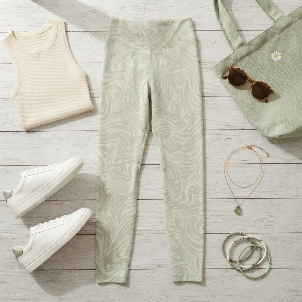 Old Navy PowerChill Extra High-Rise Leggings Sage Green Marble Swirl Medium